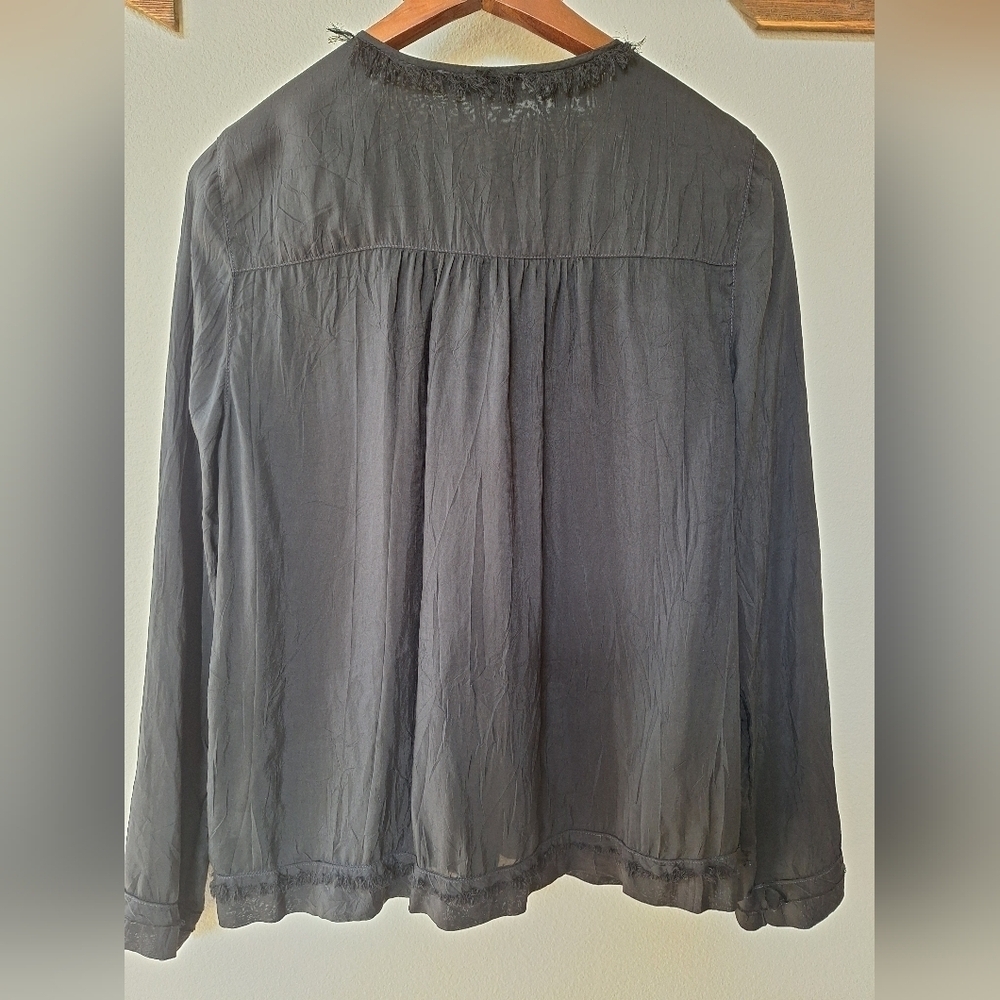 Maven West Revolve Womens Black Lace Up Fringe Trim Blouse Size M - Picture 8 of 8